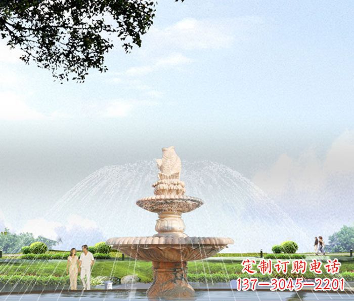 达州晚霞红多层大型石雕喷泉 (4)