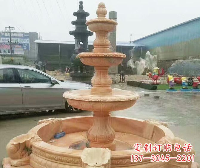 达州晚霞红多层大型石雕喷泉 (3)