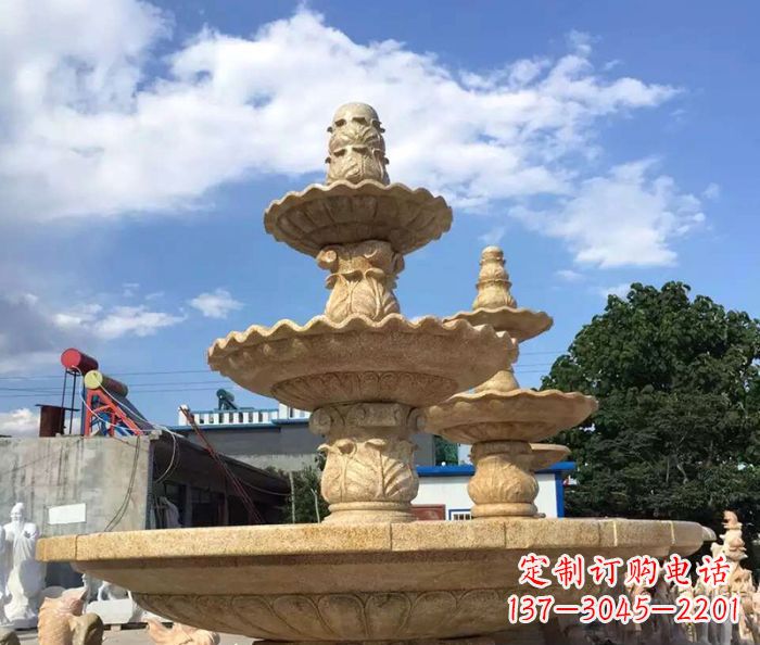 达州晚霞红多层喷泉石雕