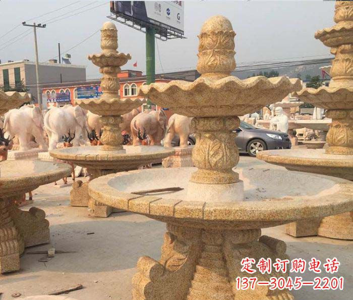 达州晚霞红多层大型石雕喷泉