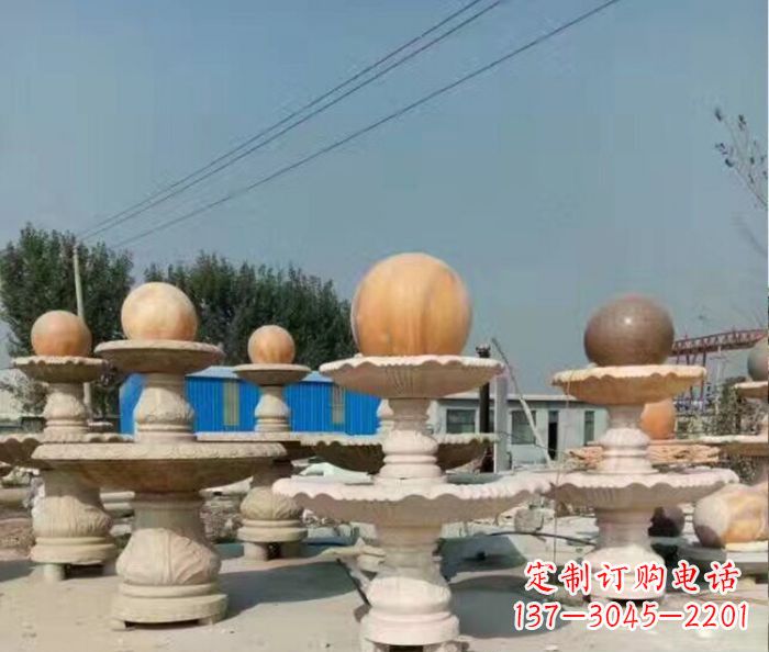 达州晚霞红多层风水球喷泉石雕