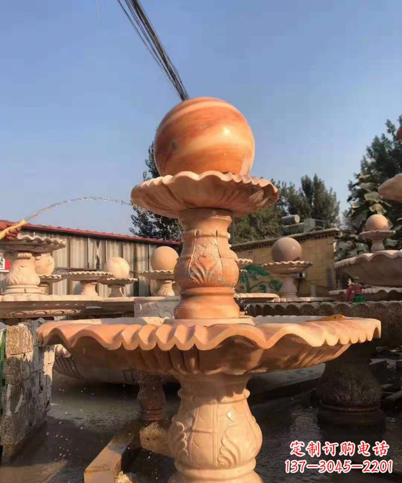 达州晚霞红风水球雕塑别墅庭院景观雕塑