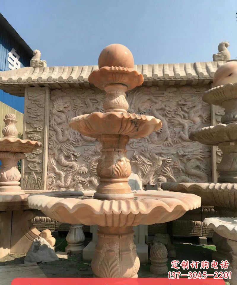 达州晚霞红风水球石雕喷泉