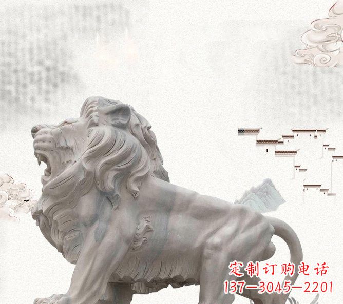 达州晚霞红公园动物仿真狮子石雕