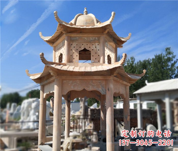 达州晚霞红公园双层六角凉亭石雕