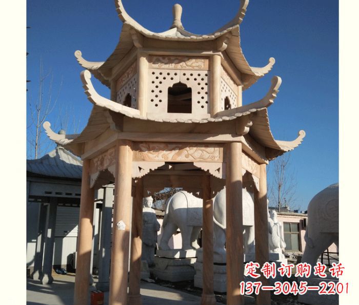 达州晚霞红公园双层六角凉亭石雕 (2)