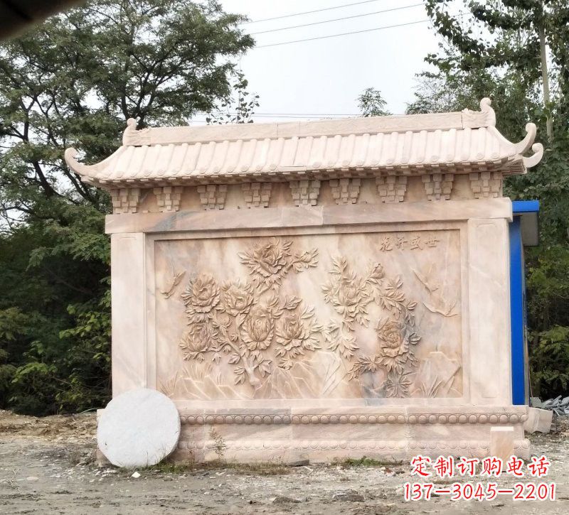 达州晚霞红花开盛世浮雕影壁
