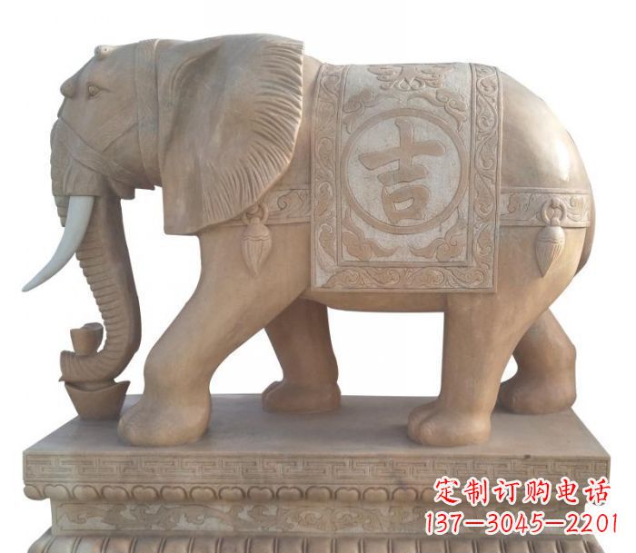 达州晚霞红吉祥如意大象石雕 (4)