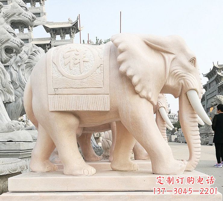 达州晚霞红吉祥如意大象石雕