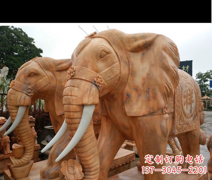 达州晚霞红吉祥如意门口镇宅招财大象石雕 (3)