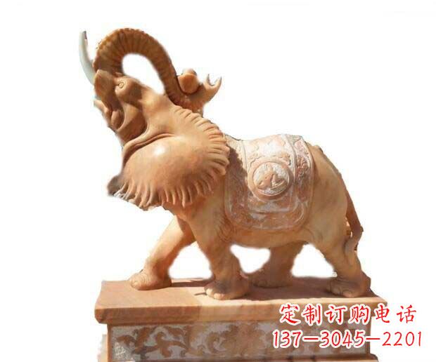 达州晚霞红吉祥如意象鼻朝天的大象石雕