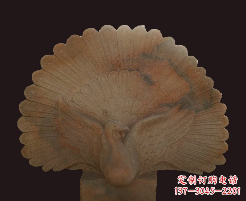 达州晚霞红开屏孔雀石雕