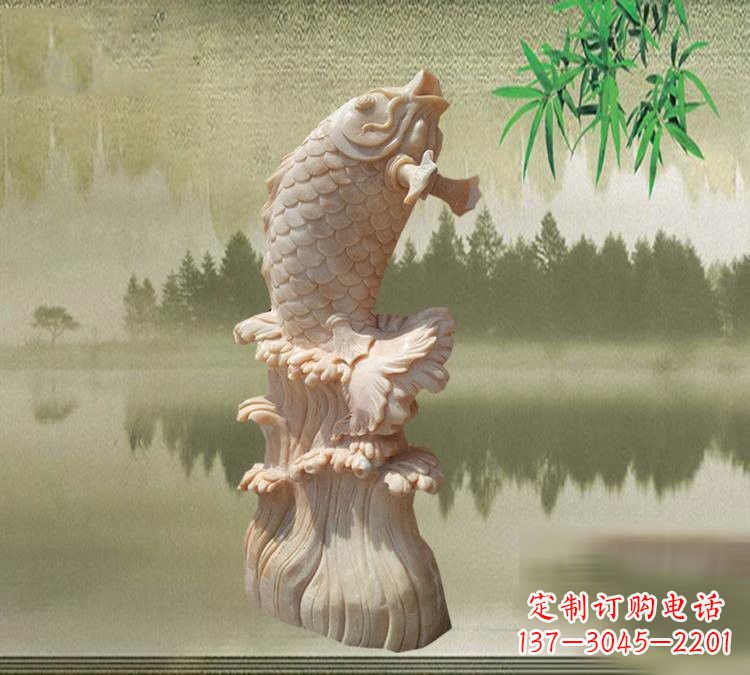达州晚霞红鲤鱼石雕