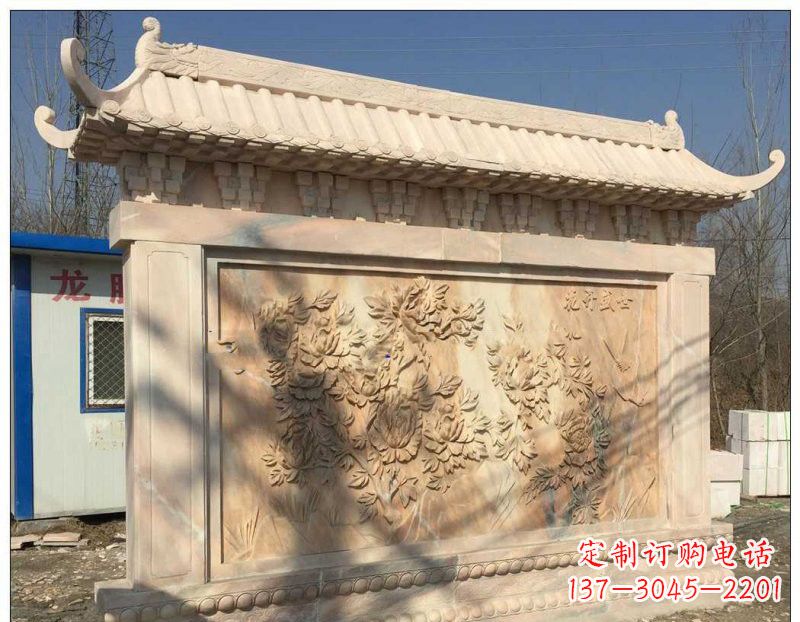 达州晚霞红牡丹花浮雕影壁