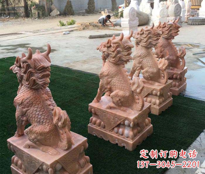 达州晚霞红麒麟招财镇宅石雕