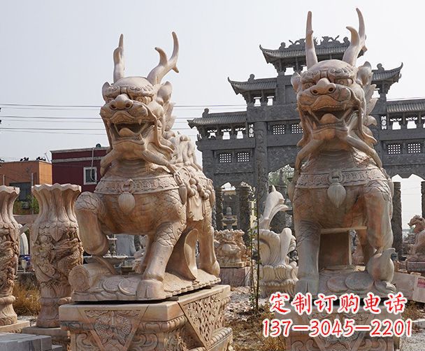 达州晚霞红瑞兽麒麟石雕 (2)