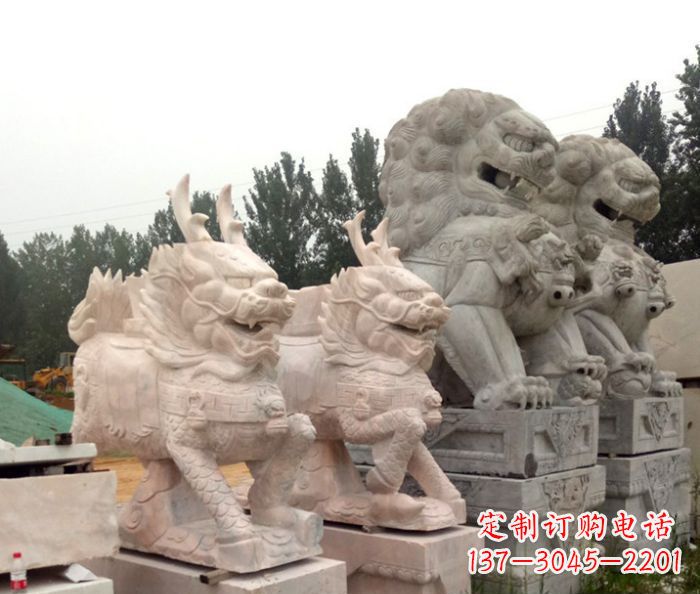 达州晚霞红瑞兽麒麟石雕