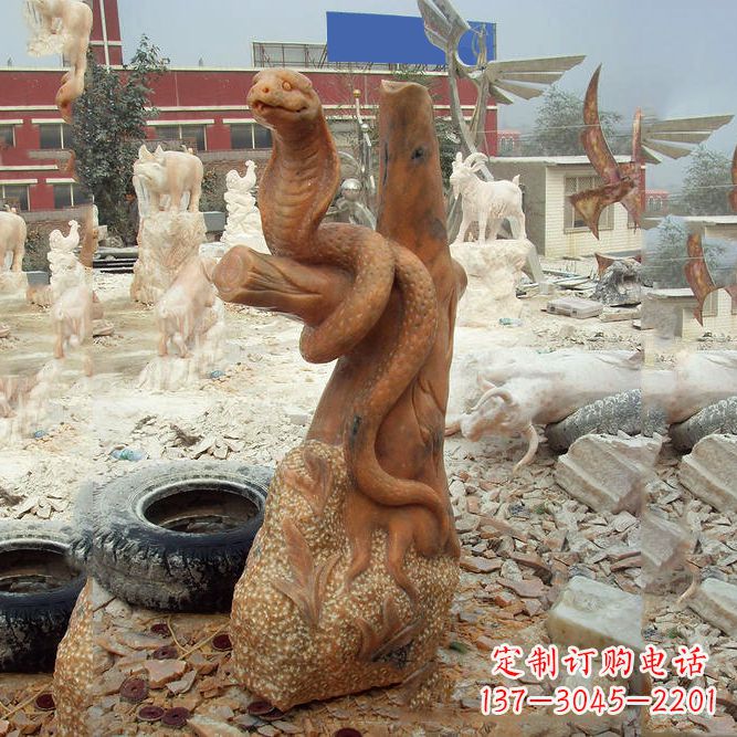 达州晚霞红蛇石雕-12生肖动物雕塑