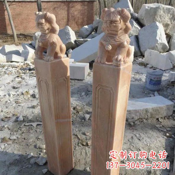 达州晚霞红狮子拴马桩