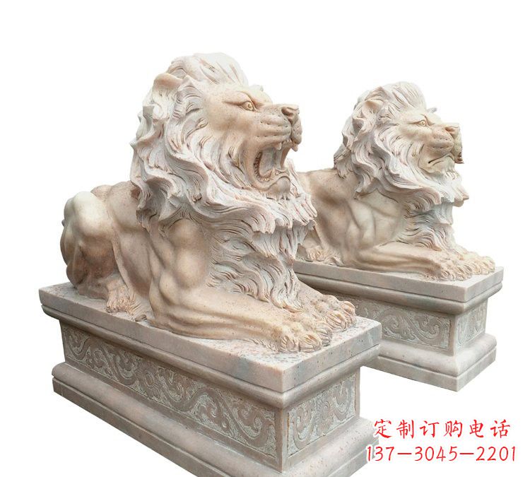 达州晚霞红石材欧式狮子