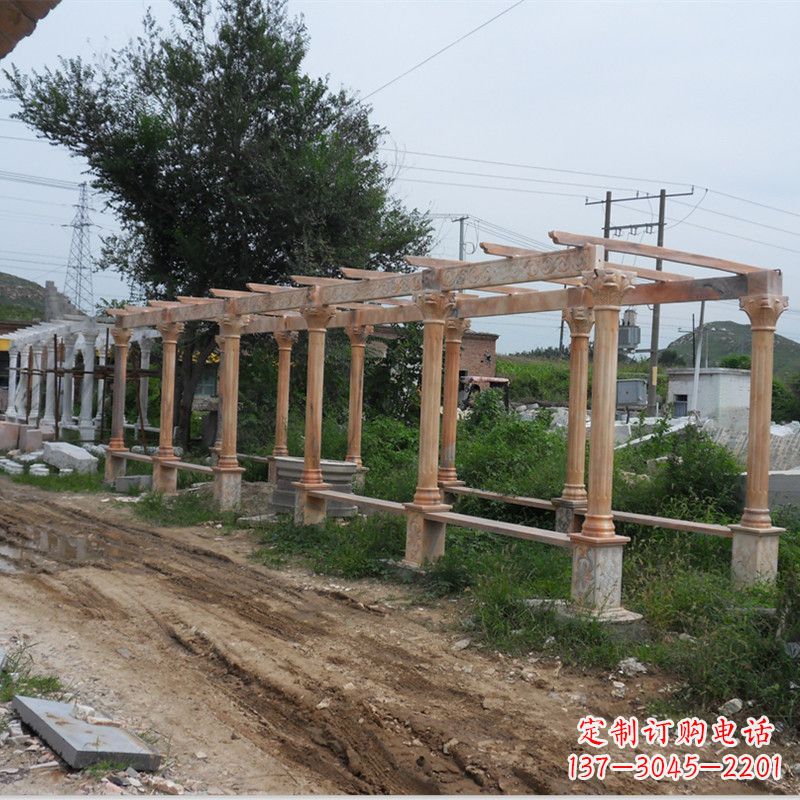 达州晚霞红石雕花架长廊