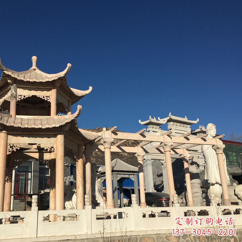 达州晚霞红石雕凉亭花架