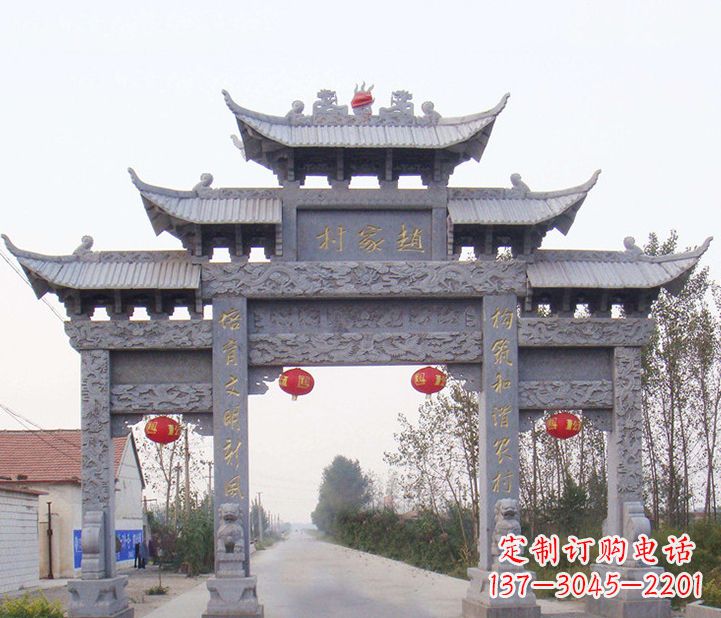 达州晚霞红石雕牌坊