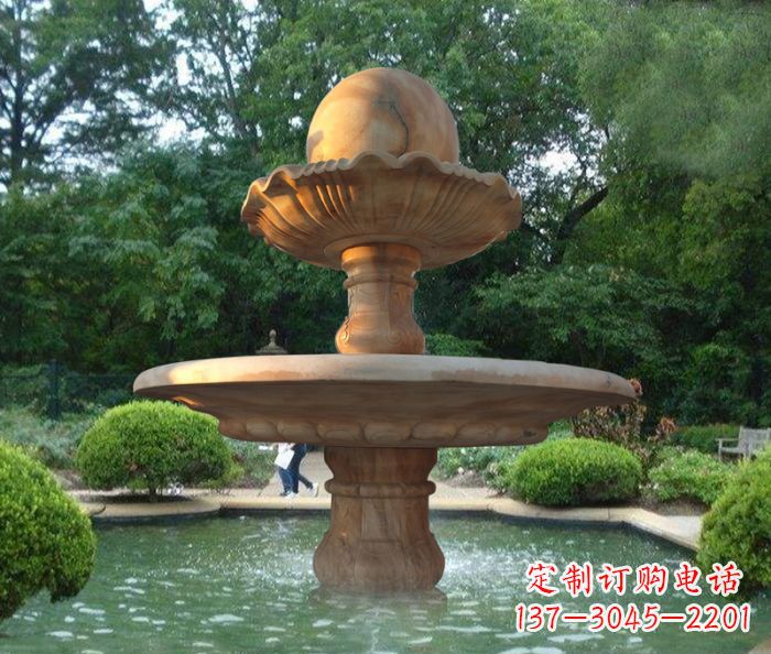 达州晚霞红双层风水球喷泉公园石雕
