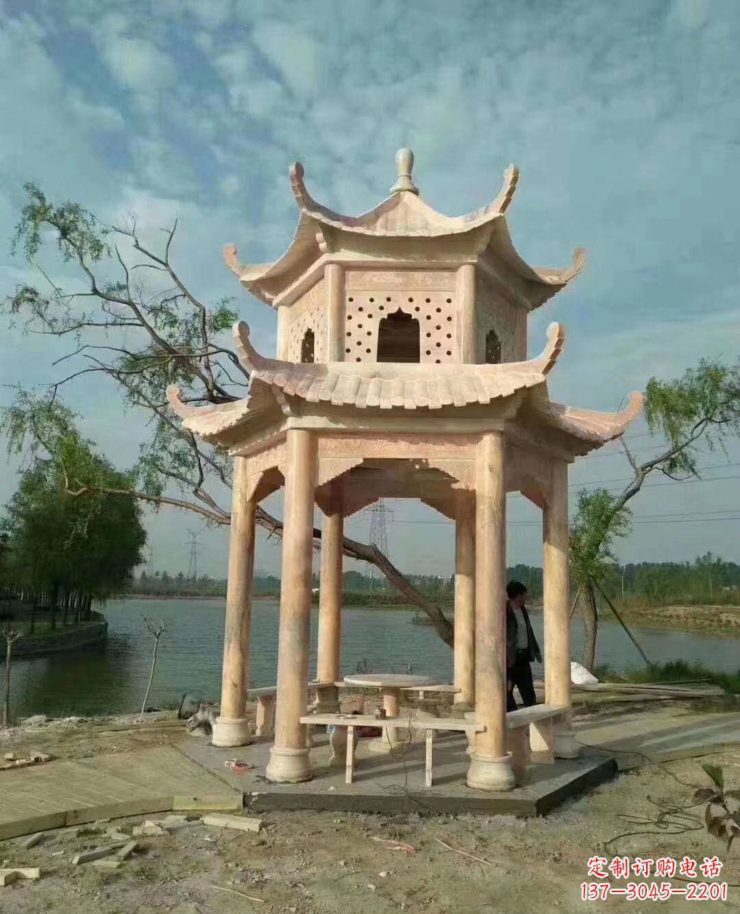 达州晚霞红双层石凉亭 (2)