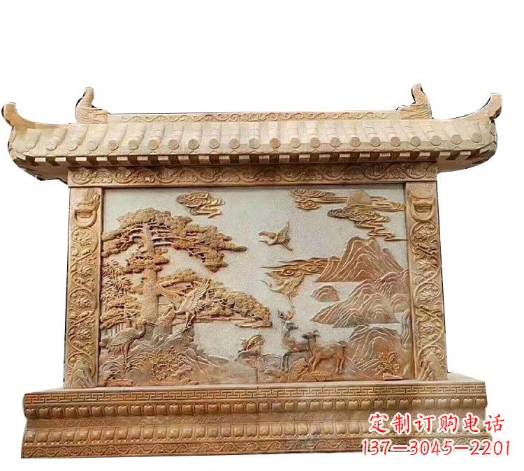 达州晚霞红松鹤延年浮雕影壁
