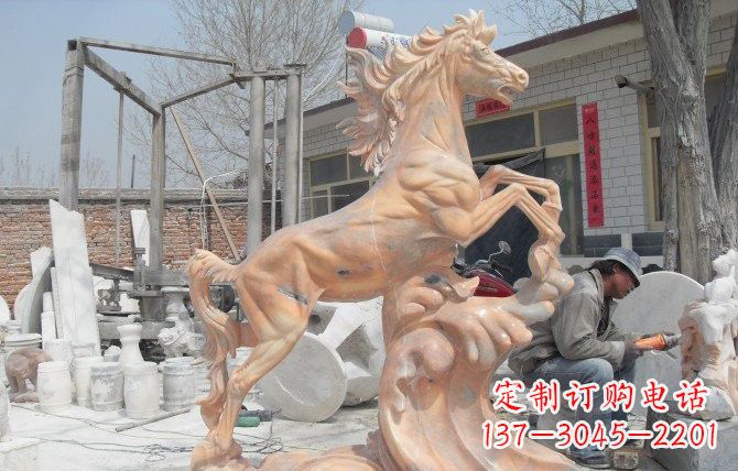达州晚霞红踏浪奔马石雕222