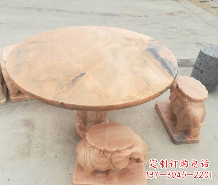 达州晚霞红小象桌凳别墅石雕 (4)