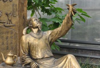 达州象征文学大师李白的铜雕像