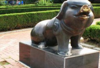达州古典中国十二生肖猪铜雕塑