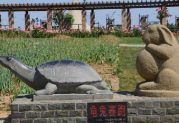 达州欣赏精美动物雕塑：石雕龟兔赛跑