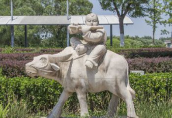 达州石雕牧童牛雕塑，让传统气息永存