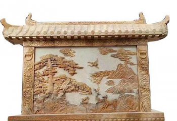 达州晚霞红松鹤延年浮雕影壁