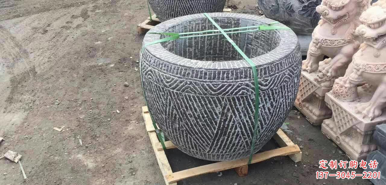达州纹理石浮雕水缸