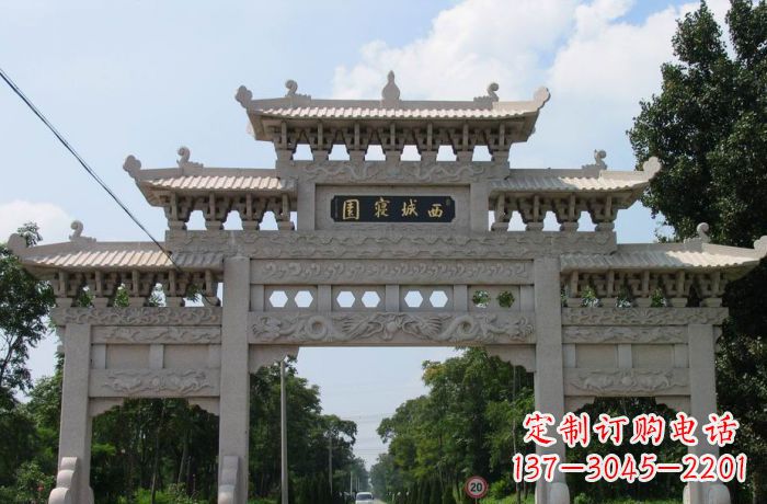 达州西城寝园三门五楼石雕牌坊