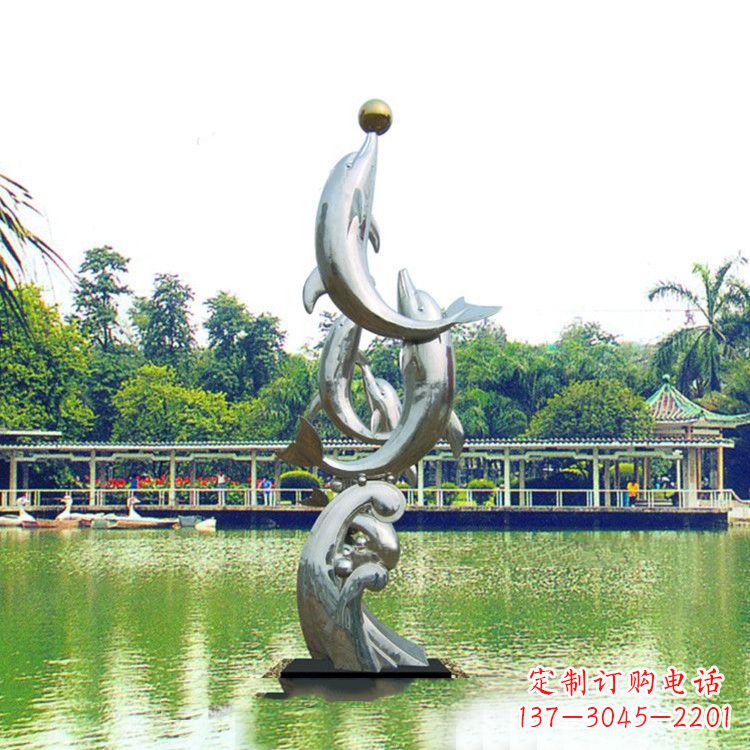 达州戏球不锈钢海豚雕塑-园林水景动物景观