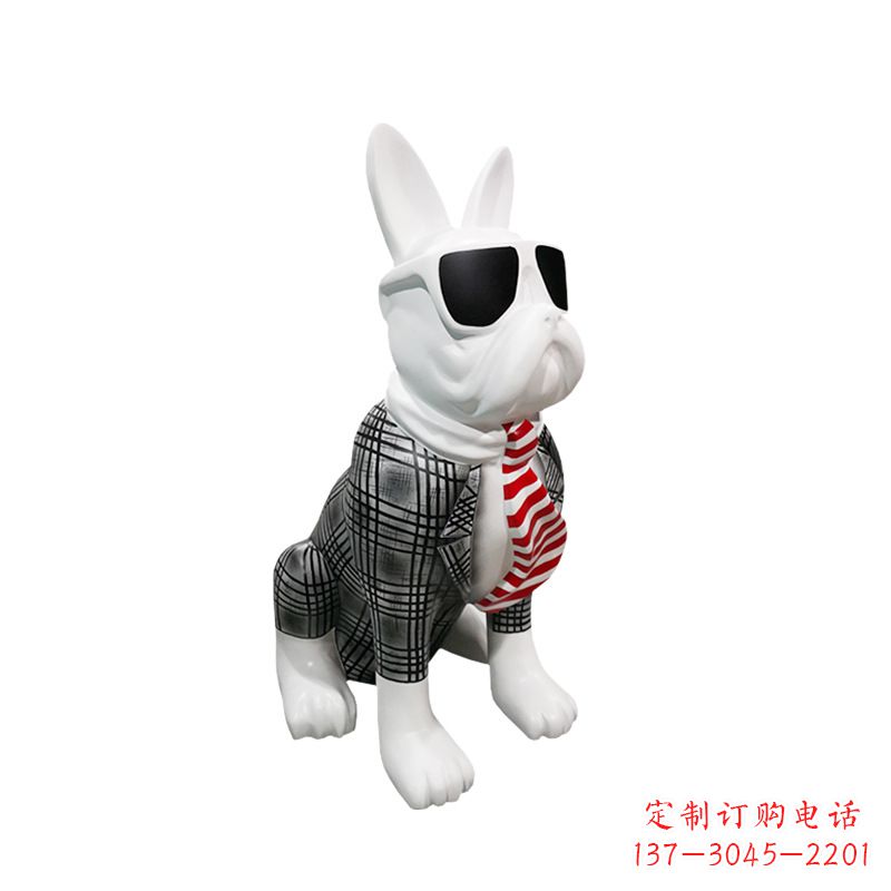 达州系领带戴墨镜的狗雕塑,商场超市美陈斗牛犬摆件