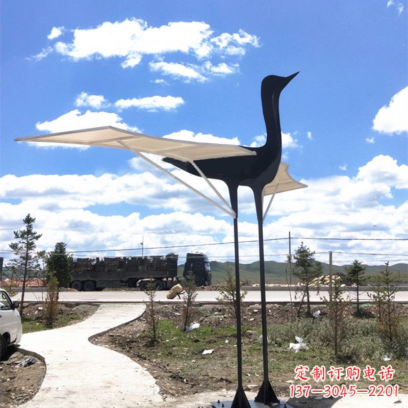 达州仙鹤不锈钢遮阳亭景观雕塑