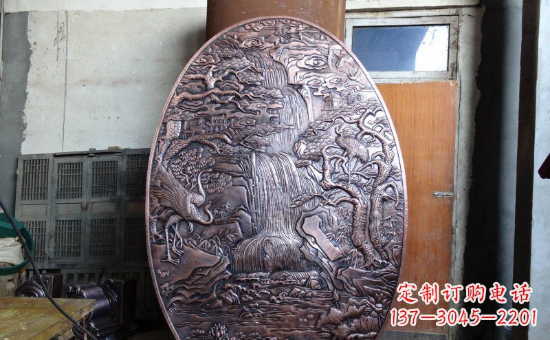 达州仙鹤松林瀑布古代园林景观铜浮雕