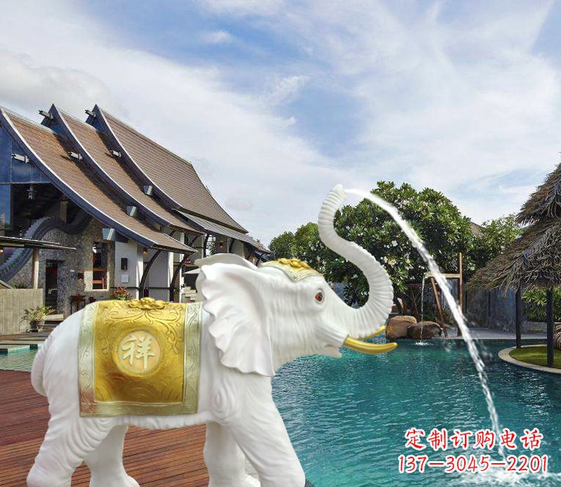 达州祥瑞汉白玉喷泉喷水大象