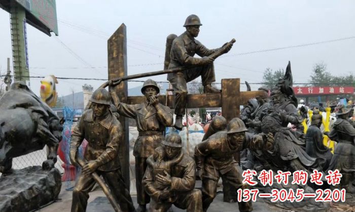 达州消防战士人物铜雕