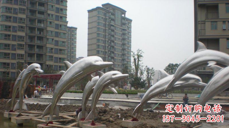 达州小区不锈钢跳跃海豚雕塑