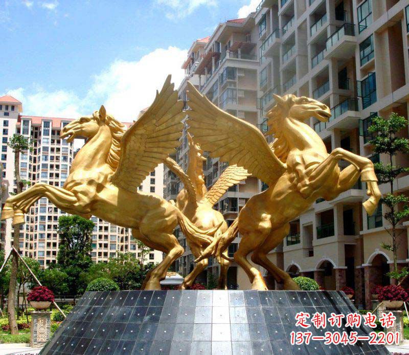 达州小区飞马三匹马景观铜雕