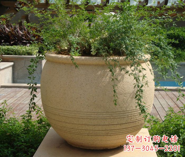 达州小区景观大理石花盆石雕 (2)