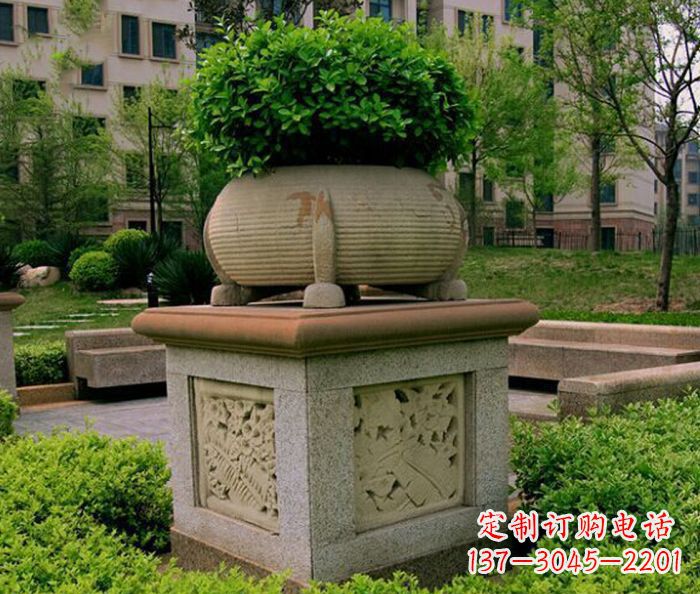 达州小区景观大理石花盆石雕 (3)