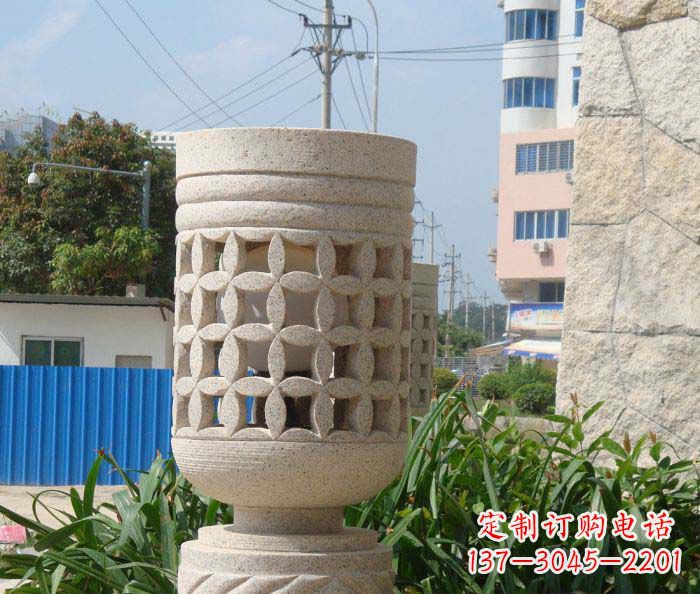 达州小区景观镂空石灯石雕